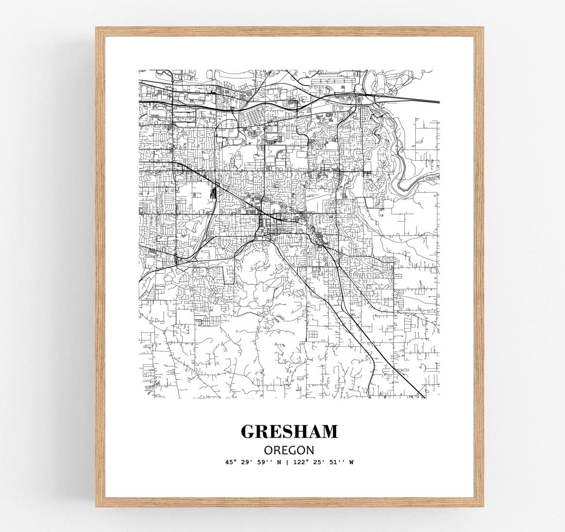 Eleville Unframed Gresham Oregon City View Abstract Modern Map Art Print Poster Wall Office Home Decor Line Art wgn629