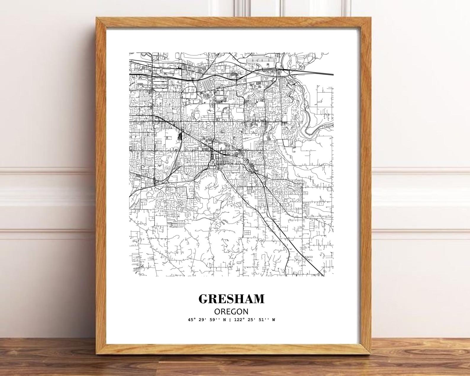 Eleville Unframed Gresham Oregon City View Abstract Modern Map Art Print Poster Wall Office Home Decor Line Art wgn629 - Image 2