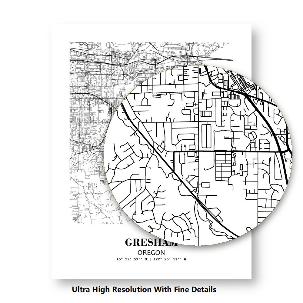 Eleville Unframed Gresham Oregon City View Abstract Modern Map Art Print Poster Wall Office Home Decor Line Art wgn629 - Image 8