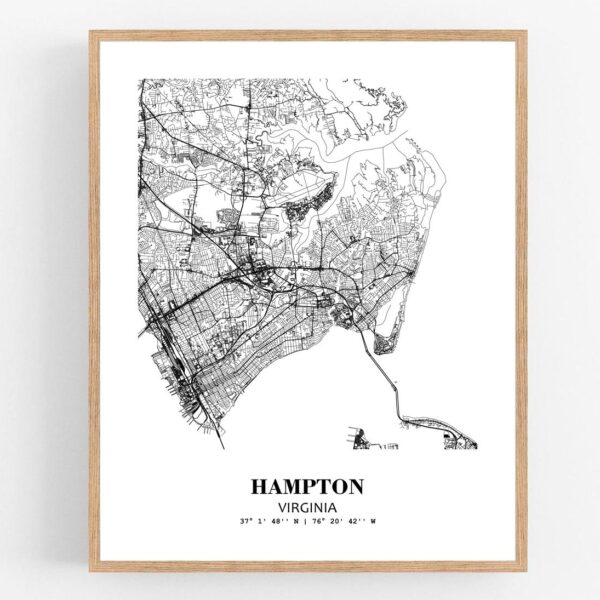 Eleville Unframed Hampton Virginia City View Abstract Modern Map Art Print Poster Wall Office Home Decor Line Art wgn630