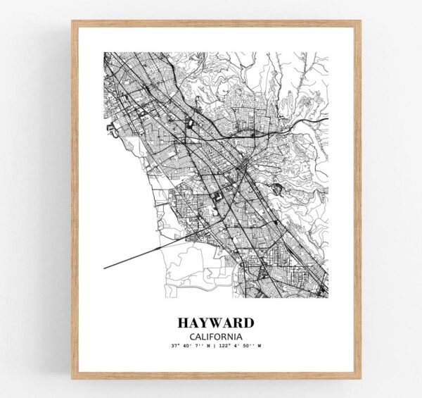 Eleville Unframed Hayward California City View Abstract Modern Map Art Print Poster Wall Office Home Decor Line Art wgn631