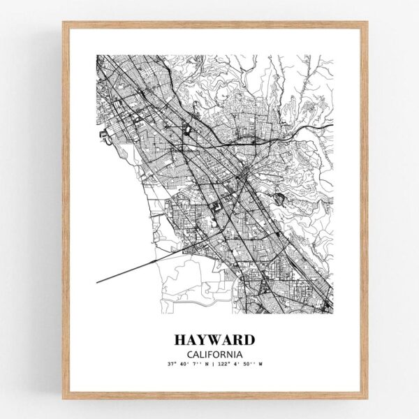 Eleville Unframed Hayward California City View Abstract Modern Map Art Print Poster Wall Office Home Decor Line Art wgn631