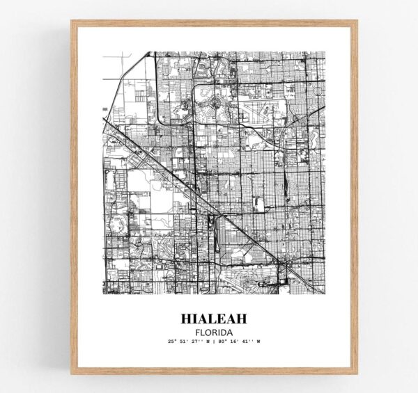 Eleville Unframed Hialeah Florida City View Abstract Modern Map Art Print Poster Wall Office Home Decor Line Art wgn633