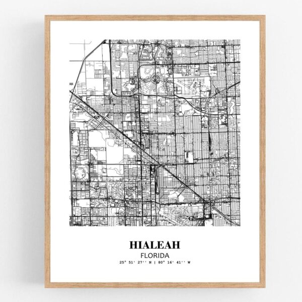 Eleville Unframed Hialeah Florida City View Abstract Modern Map Art Print Poster Wall Office Home Decor Line Art wgn633