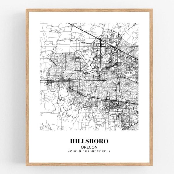 Eleville Unframed Hillsboro Oregon City View Abstract Modern Map Art Print Poster Wall Office Home Decor Line Art wgn635