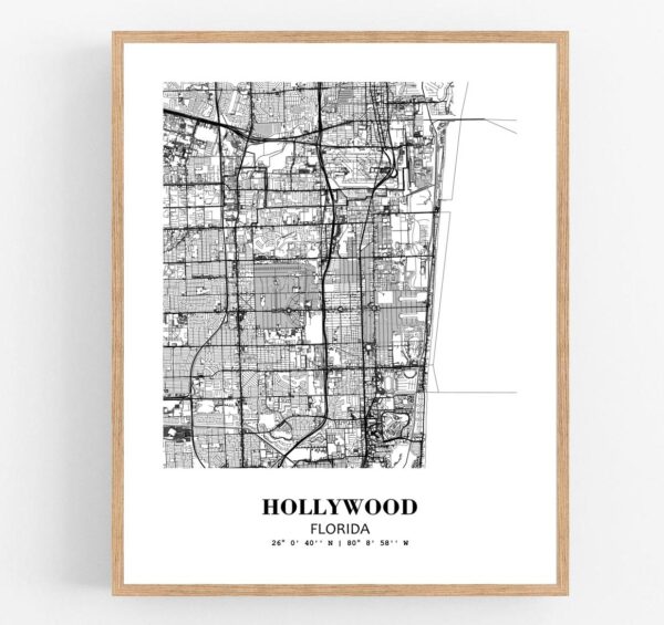 Eleville Unframed Hollywood Florida City View Abstract Modern Map Art Print Poster Wall Office Home Decor Line Art wgn636