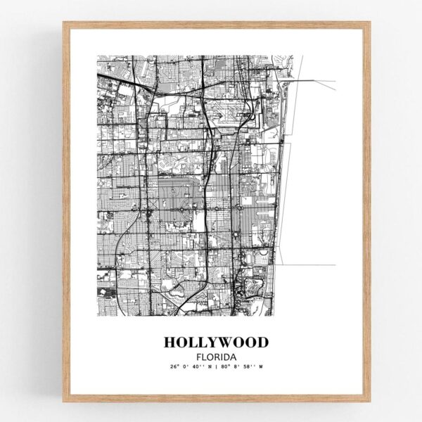 Eleville Unframed Hollywood Florida City View Abstract Modern Map Art Print Poster Wall Office Home Decor Line Art wgn636