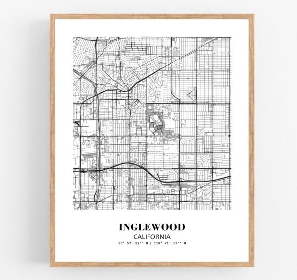 Eleville Unframed Inglewood California City View Abstract Modern Map Art Print Poster Wall Office Home Decor Line Art wgn638
