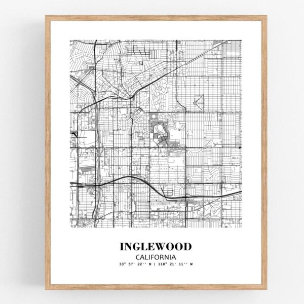 Eleville Unframed Inglewood California City View Abstract Modern Map Art Print Poster Wall Office Home Decor Line Art wgn638