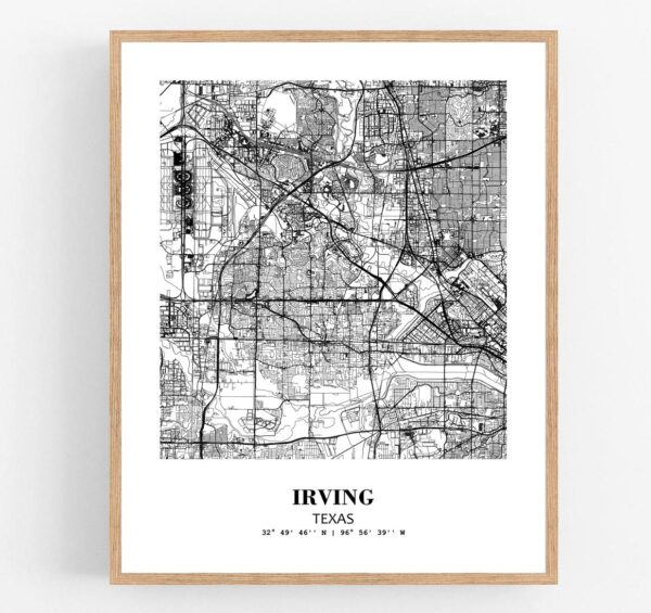 Eleville Unframed Irving Texas City View Abstract Modern Map Art Print Poster Wall Office Home Decor Line Art wgn640