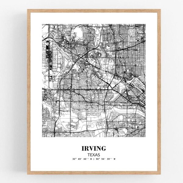 Eleville Unframed Irving Texas City View Abstract Modern Map Art Print Poster Wall Office Home Decor Line Art wgn640