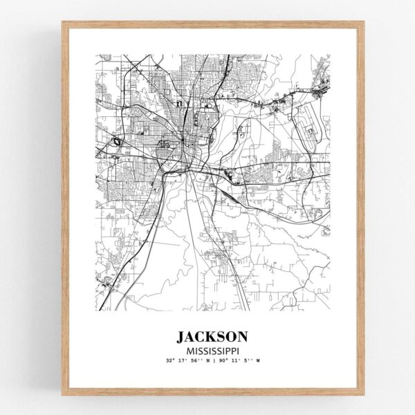 Eleville Unframed Jackson Mississippi City View Abstract Modern Map Art Print Poster Wall Office Home Decor Line Art wgn641