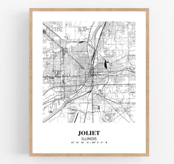 Eleville Unframed Joliet Illinois City View Abstract Modern Map Art Print Poster Wall Office Home Decor Line Art wgn643