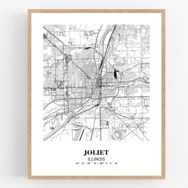 Eleville Unframed Joliet Illinois City View Abstract Modern Map Art Print Poster Wall Office Home Decor Line Art wgn643