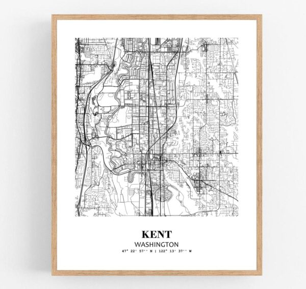 Eleville Unframed Kent Washington City View Abstract Modern Map Art Print Poster Wall Office Home Decor Line Art wgn645