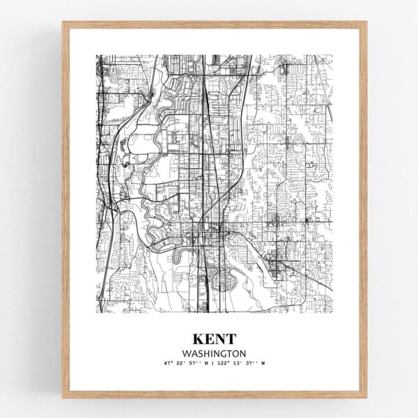 Eleville Unframed Kent Washington City View Abstract Modern Map Art Print Poster Wall Office Home Decor Line Art wgn645