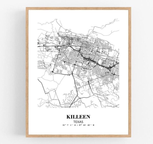 Eleville Unframed Killeen Texas City View Abstract Modern Map Art Print Poster Wall Office Home Decor Line Art wgn646