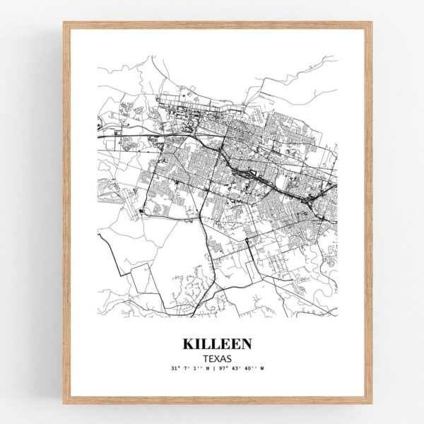 Eleville Unframed Killeen Texas City View Abstract Modern Map Art Print Poster Wall Office Home Decor Line Art wgn646