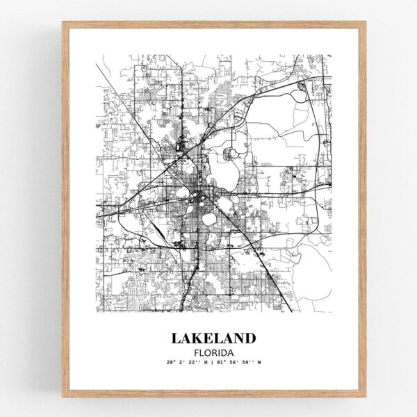Eleville Unframed Lakeland Florida City View Abstract Modern Map Art Print Poster Wall Office Home Decor Line Art wgn647