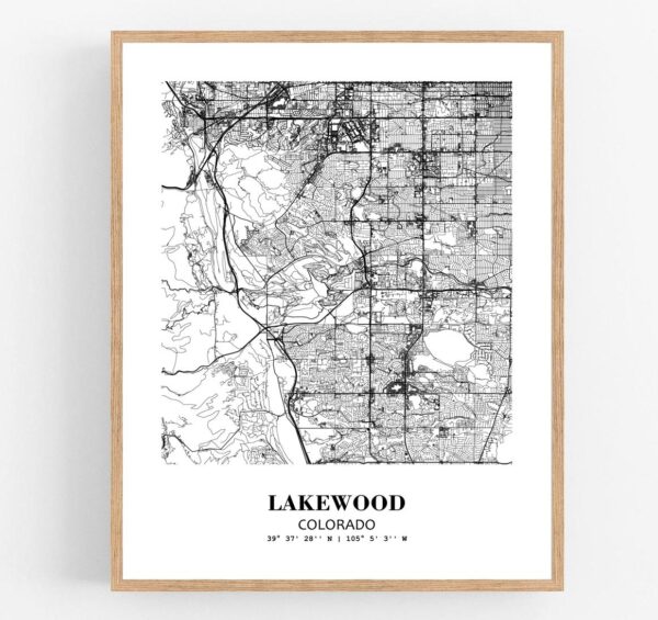 Eleville Unframed Lakewood Colorado City View Abstract Modern Map Art Print Poster Wall Office Home Decor Line Art wgn648