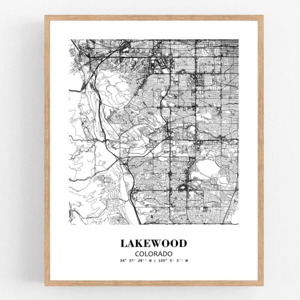 Eleville Unframed Lakewood Colorado City View Abstract Modern Map Art Print Poster Wall Office Home Decor Line Art wgn648