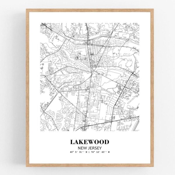 Eleville Unframed Lakewood New Jersey City View Abstract Modern Map Art Print Poster Wall Office Home Decor Line Art wgn649