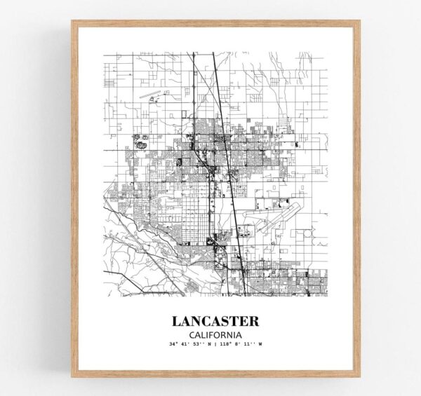 Eleville Unframed Lancaster California City View Abstract Modern Map Art Print Poster Wall Office Home Decor Line Art wgn650