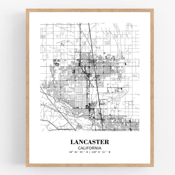 Eleville Unframed Lancaster California City View Abstract Modern Map Art Print Poster Wall Office Home Decor Line Art wgn650