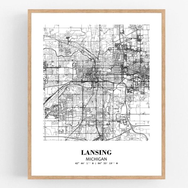 Eleville Unframed Lansing Michigan City View Abstract Modern Map Art Print Poster Wall Office Home Decor Line Art wgn651