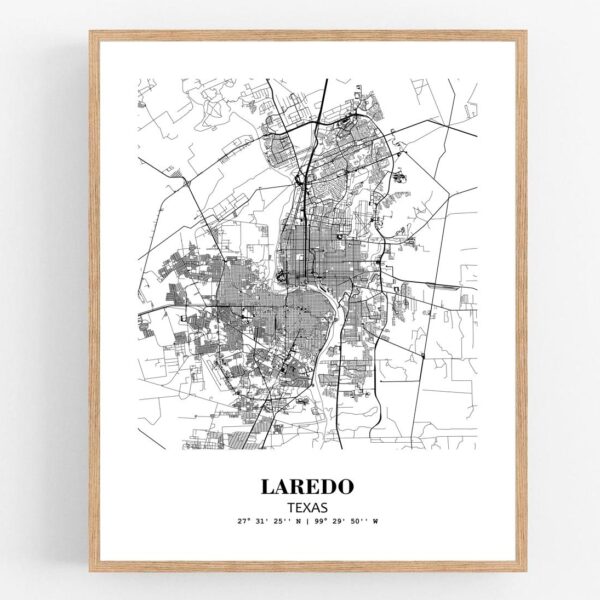 Eleville Unframed Laredo Texas City View Abstract Modern Map Art Print Poster Wall Office Home Decor Line Art wgn652