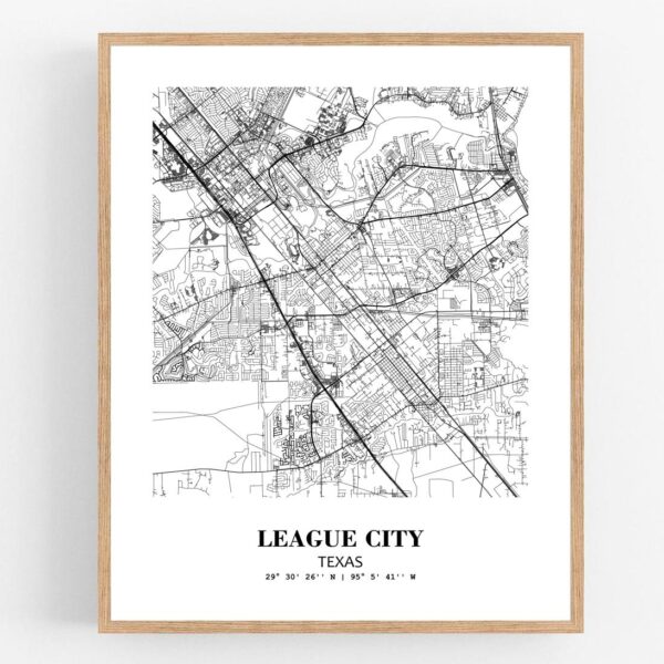 Eleville Unframed League City Texas City View Abstract Modern Map Art Print Poster Wall Office Home Decor Line Art wgn654