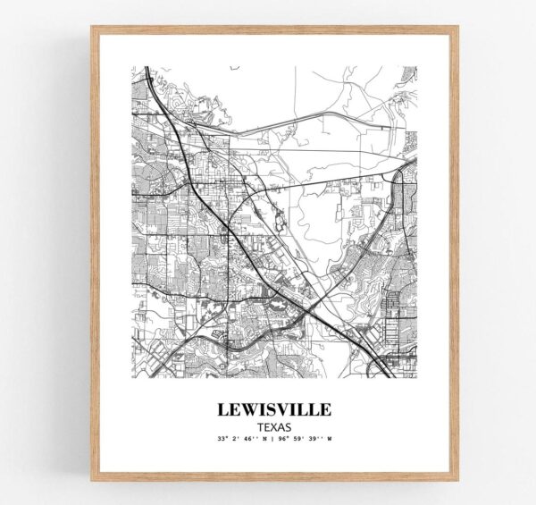 Eleville Unframed Lewisville Texas City View Abstract Modern Map Art Print Poster Wall Office Home Decor Line Art wgn656