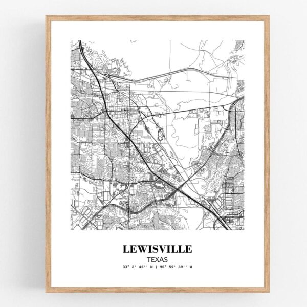Eleville Unframed Lewisville Texas City View Abstract Modern Map Art Print Poster Wall Office Home Decor Line Art wgn656