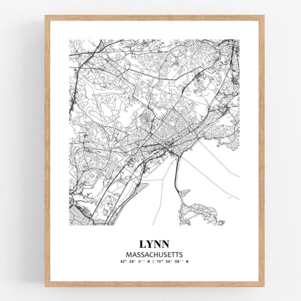Eleville Unframed Lynn Massachusetts City View Abstract Modern Map Art Print Poster Wall Office Home Decor Line Art wgn658