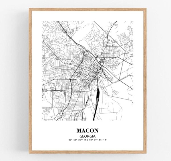 Eleville Unframed Macon Georgia City View Abstract Modern Map Art Print Poster Wall Office Home Decor Line Art wgn659
