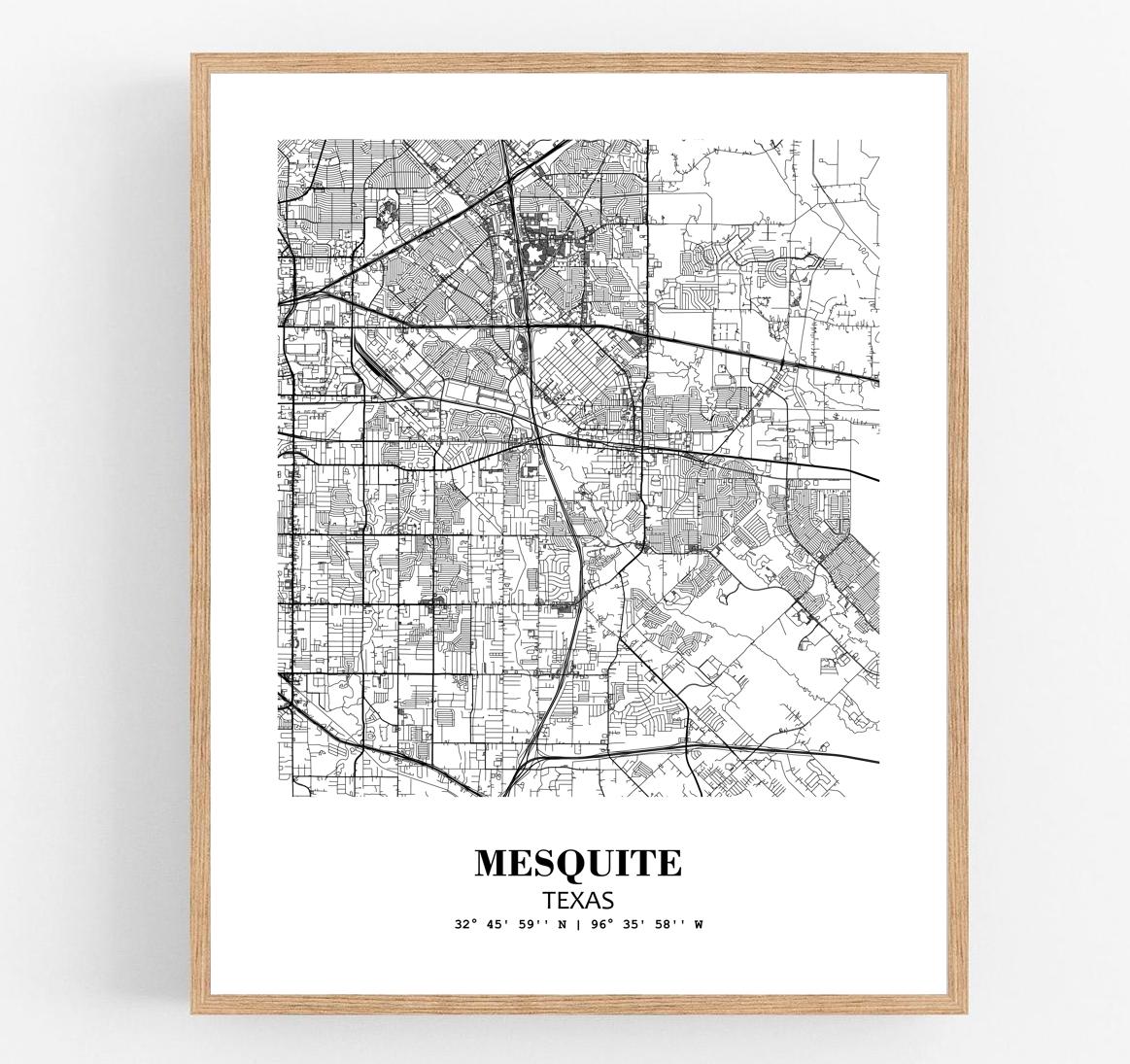 Eleville Unframed Mesquite Texas City View Abstract Modern Map Art Print Poster Wall Office Home Decor Line Art wgn665