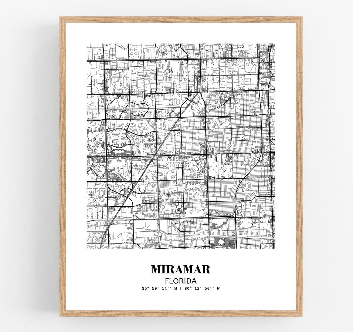 Eleville Unframed Miramar Florida City View Abstract Modern Map Art Print Poster Wall Office Home Decor Line Art wgn668