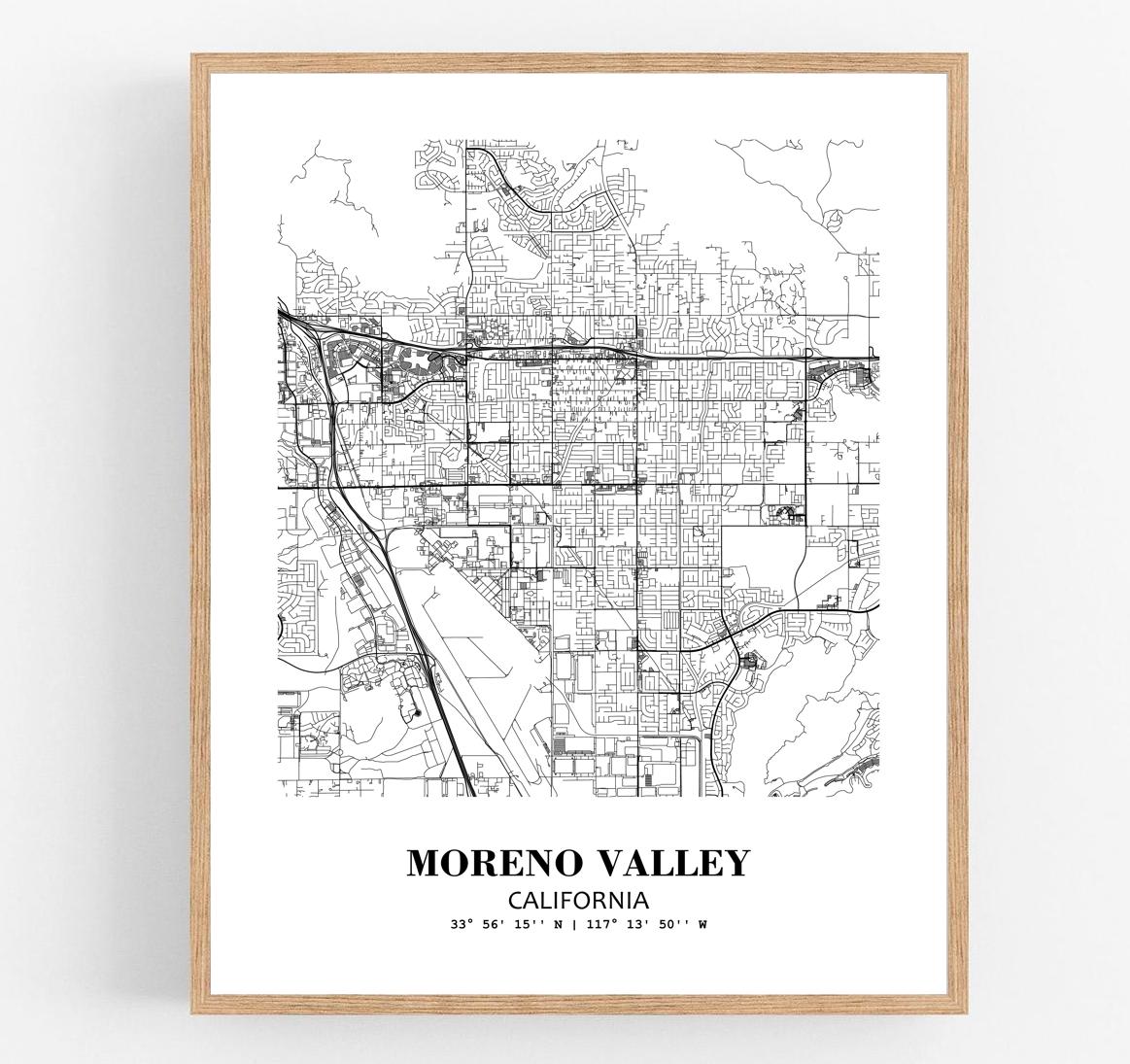 Eleville Unframed Moreno Valley California City View Abstract Modern Map Art Print Poster Wall Office Home Decor Line Art wgn672