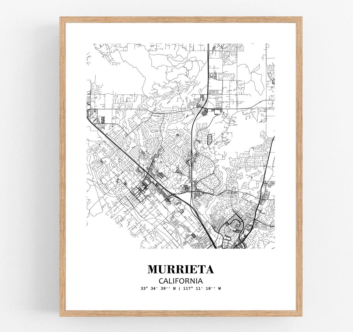 Eleville Unframed Murrieta California City View Abstract Modern Map Art Print Poster Wall Office Home Decor Line Art wgn673