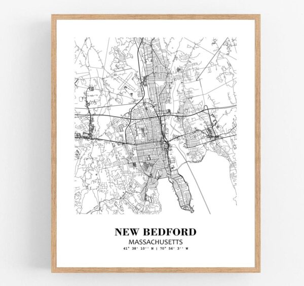 Eleville Unframed New Bedford Massachusetts City View Abstract Modern Map Art Print Poster Wall Office Home Decor Line Art wgn676