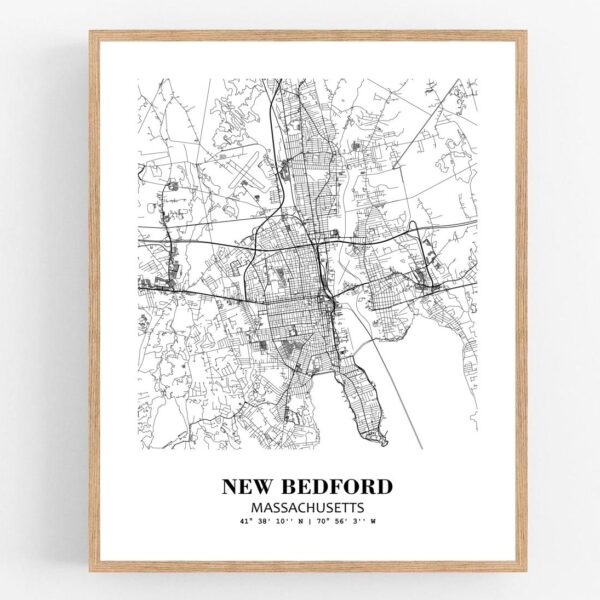 Eleville Unframed New Bedford Massachusetts City View Abstract Modern Map Art Print Poster Wall Office Home Decor Line Art wgn676