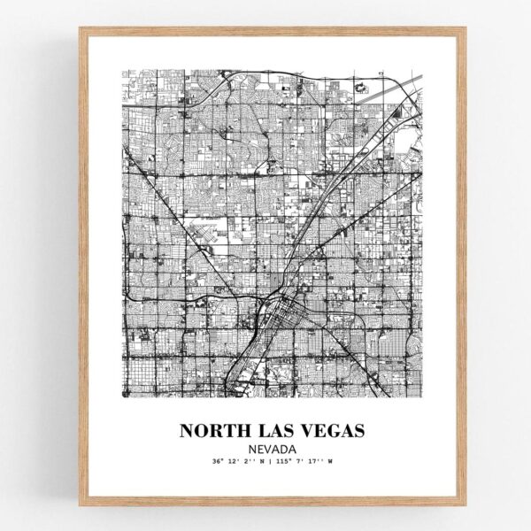 Eleville Unframed North Las Vegas Nevada City View Abstract Modern Map Art Print Poster Wall Office Home Decor Line Art wgn679