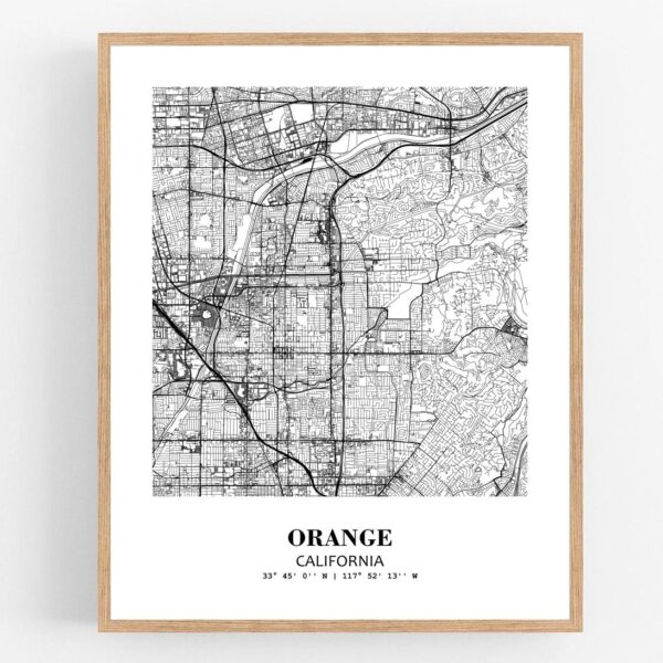 Eleville Unframed Orange California City View Abstract Modern Map Art Print Poster Wall Office Home Decor Line Art wgn684