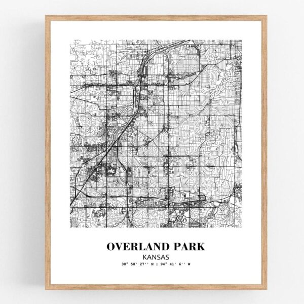 Eleville Unframed Overland Park Kansas City View Abstract Modern Map Art Print Poster Wall Office Home Decor Line Art wgn685