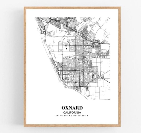 Eleville Unframed Oxnard California City View Abstract Modern Map Art Print Poster Wall Office Home Decor Line Art wgn686