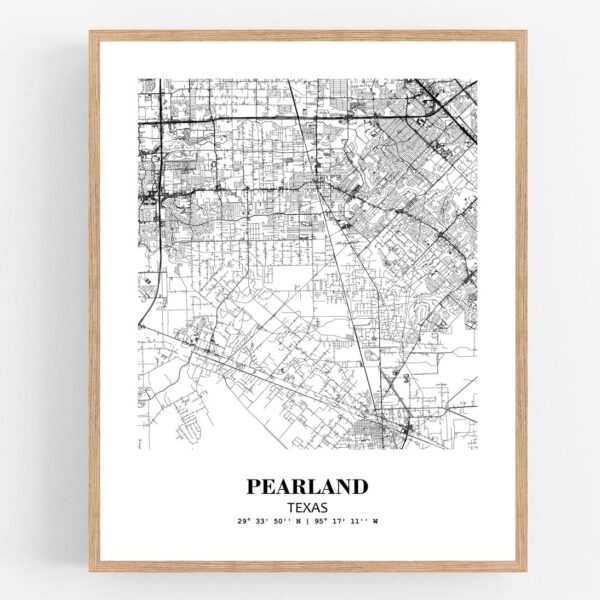 Eleville Unframed Pearland Texas City View Abstract Modern Map Art Print Poster Wall Office Home Decor Line Art wgn691