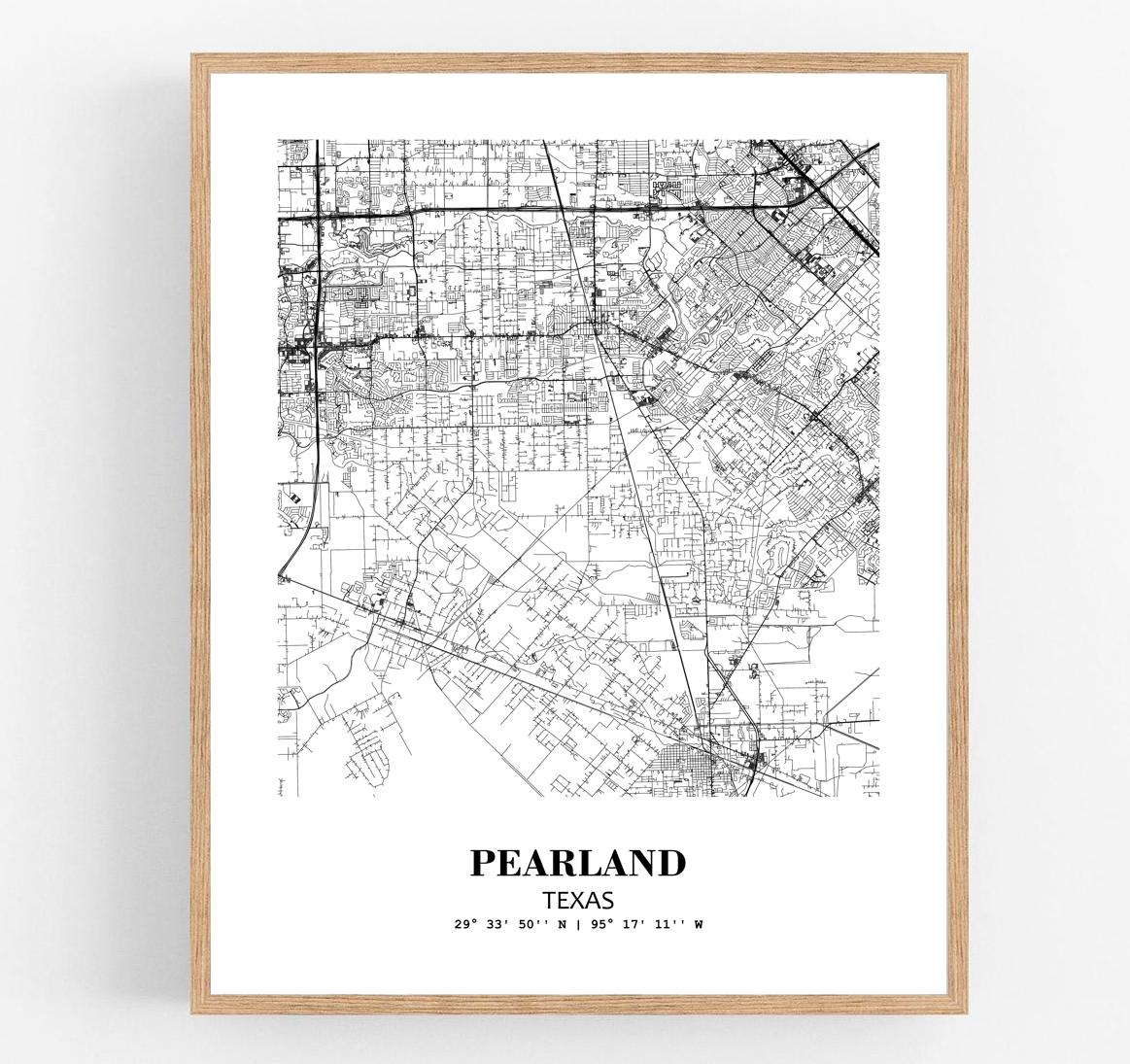 Eleville Unframed Pearland Texas City View Abstract Modern Map Art Print Poster Wall Office Home Decor Line Art wgn691