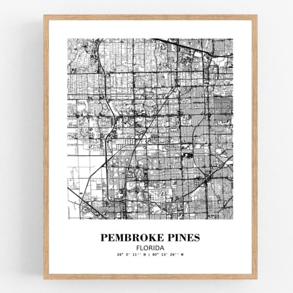 Eleville Unframed Pembroke Pines Florida City View Abstract Modern Map Art Print Poster Wall Office Home Decor Line Art wgn692