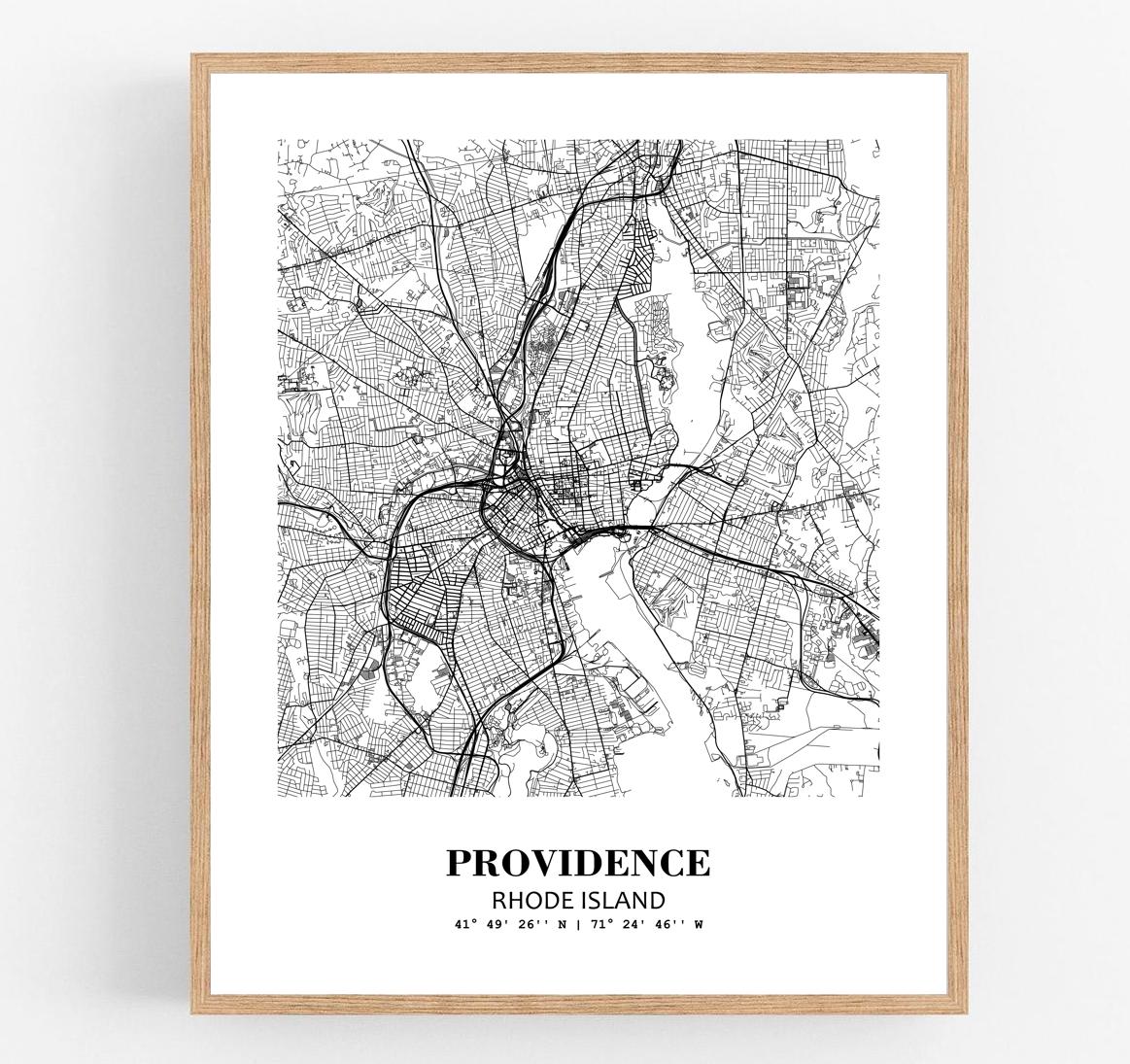 Eleville Unframed Providence Rhode Island City View Abstract Modern Map Art Print Poster Wall Office Home Decor Line Art wgn697