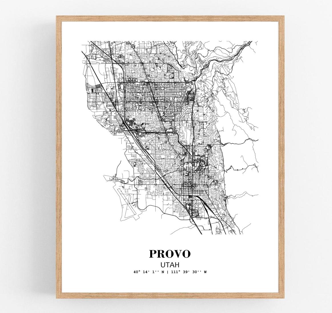 Eleville Unframed Provo Utah City View Abstract Modern Map Art Print Poster Wall Office Home Decor Line Art wgn698